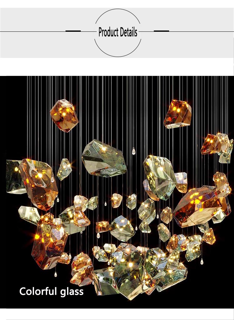 Custom Project Hanging Light Luxury Modern Glass Ceiling Chandeliers Pendant Lighting Hotel Banquet Hall Stairs Lamp (8) Proyecto personalizado Lámpara colgante Lámparas de techo de vidrio modernas de lujo Iluminación colgante Hotel Banquet Hall Lámpara de escaleras (8)