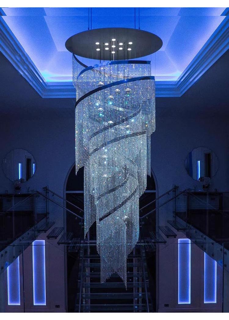 Luxury Design Big Chandelier for High Ceiling Hotel Home Staircase Luxury Entrance Crystal Chandelier Pendant Light (6) Lámpara de araña grande de diseño de lujo para techo alto, escalera de casa de hotel, lámpara colgante de cristal de entrada de lujo (6)