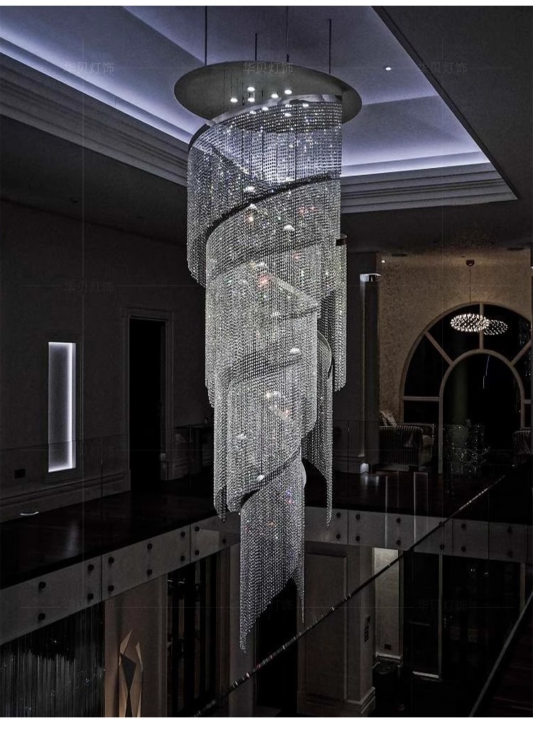 Luxury Design Big Chandelier for High Ceiling Hotel Home Staircase Luxury Entrance Crystal Chandelier Pendant Light (8) Lámpara de araña grande de diseño de lujo para techo alto, escalera de casa de hotel, lámpara colgante de cristal de entrada de lujo (8)