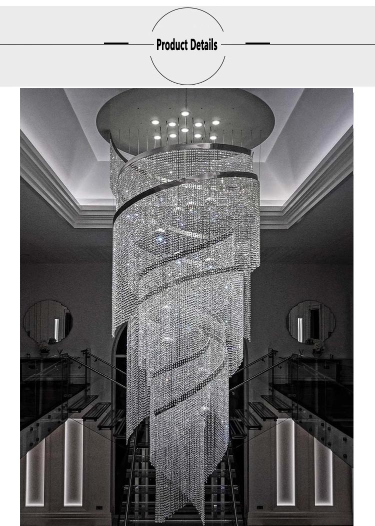 Luxury Design Big Chandelier for High Ceiling Hotel Home Staircase Luxury Entrance Crystal Chandelier Pendant Light (9) Lámpara de araña grande de diseño de lujo para techo alto, escalera de casa de hotel, lámpara colgante de cristal de entrada de lujo (9)