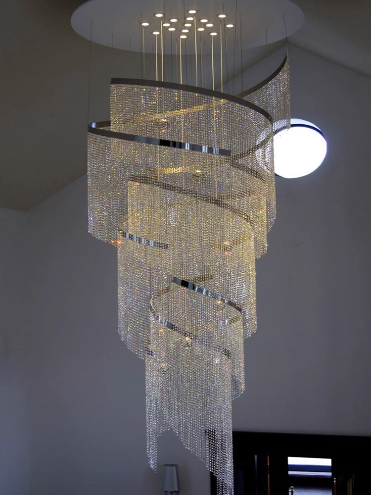 Luxury Design Big Chandelier for High Ceiling Hotel Home Staircase Luxury Entrance Crystal Chandelier Pendant Light (13) Lámpara de araña grande de diseño de lujo para techo alto, escalera de casa de hotel, lámpara colgante de cristal de entrada de lujo (13)