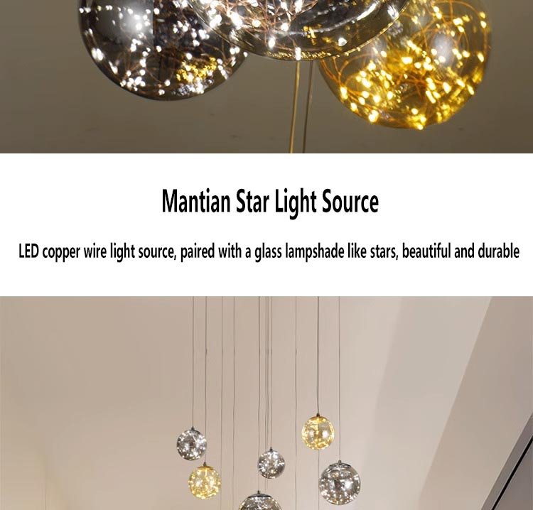 L&aacute;mpara de ara&ntilde;a LED decorativa moderna con bola de escalera de centro comercial del vest&iacute;bulo del hotel de estilo n&oacute;rdico para el hogar (17)