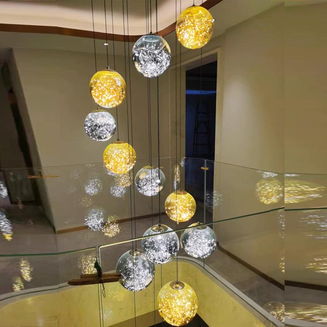  Lámpara de araña Led decorativa moderna con bola de escalera de centro comercial para vestíbulo de Hotel de estilo nórdico para el hogar