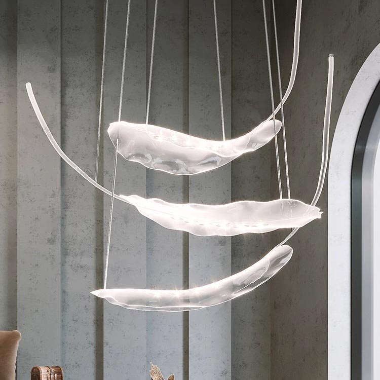 Candelabro de hojas de cristal para vestíbulo de hotel, lámpara artística de cristal para salón de banquetes, lámparas personalizadas, iluminación colgante