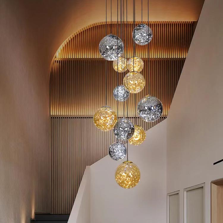  Lámpara de araña Led decorativa moderna con bola de escalera de centro comercial para vestíbulo de Hotel de estilo nórdico para el hogar