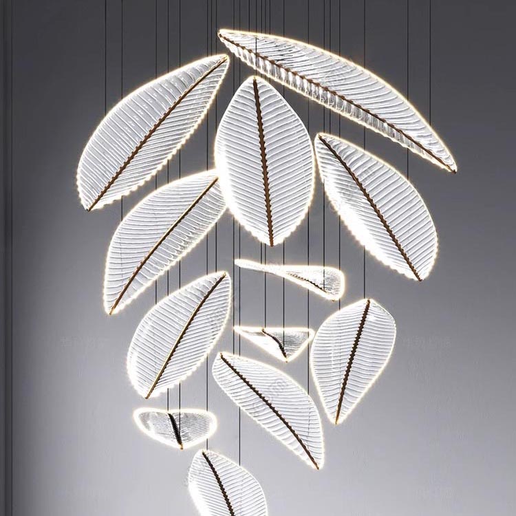 Candelabro de hojas de cristal para vestíbulo de hotel, lámpara artística de cristal para salón de banquetes, lámparas personalizadas, iluminación colgante