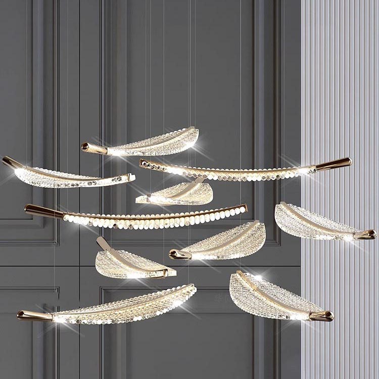 Candelabro de hojas de cristal para vestíbulo de hotel, lámpara artística de cristal para salón de banquetes, lámparas personalizadas, iluminación colgante