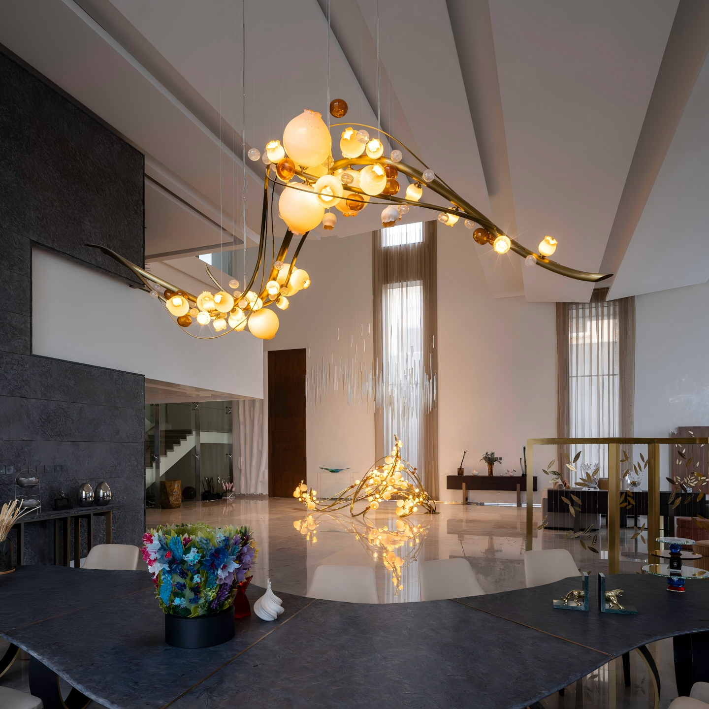 Lámpara colgante de araña personalizada de acero inoxidable, cristal minimalista moderno, vestíbulo de Hotel, decoración de ingeniería, Villa Hall