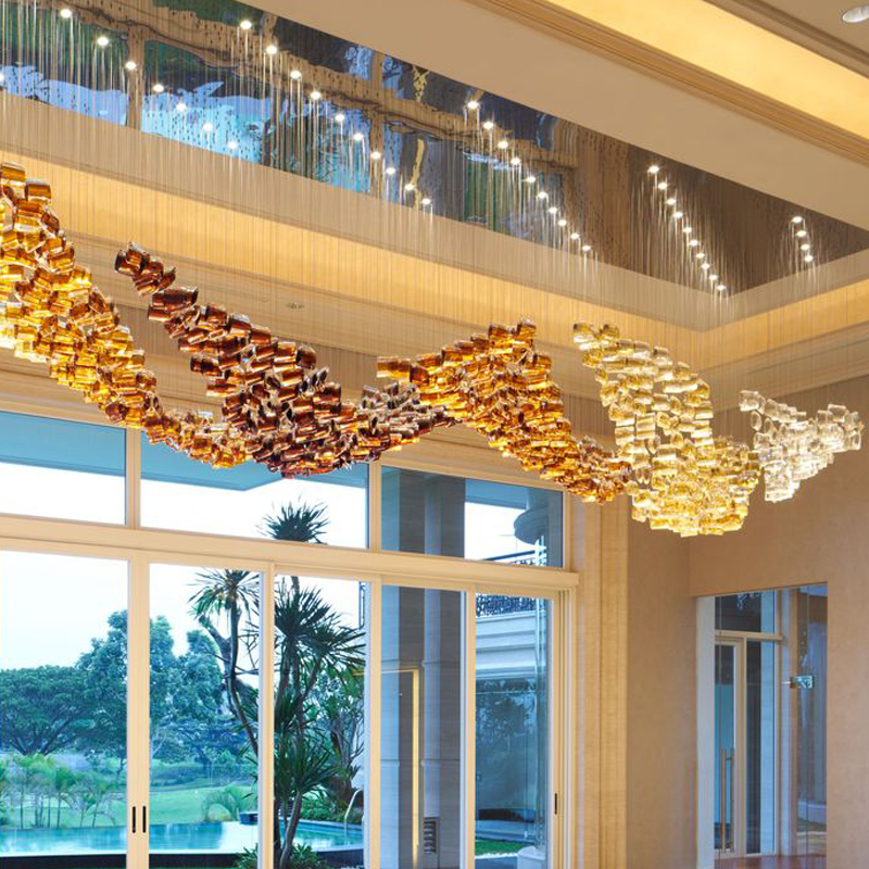Lámpara colgante de techo de cristal para hotel, proyecto personalizado, sala de banquetes, colgante, gran lujo, moderno