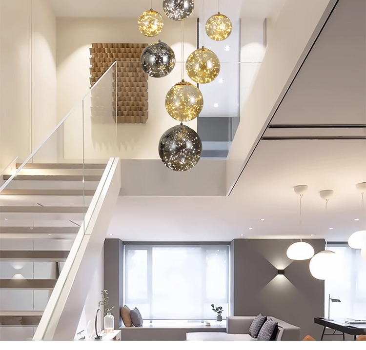 L&aacute;mpara de ara&ntilde;a LED decorativa moderna con bola de escalera de centro comercial del vest&iacute;bulo del hotel de estilo n&oacute;rdico para el hogar (18)