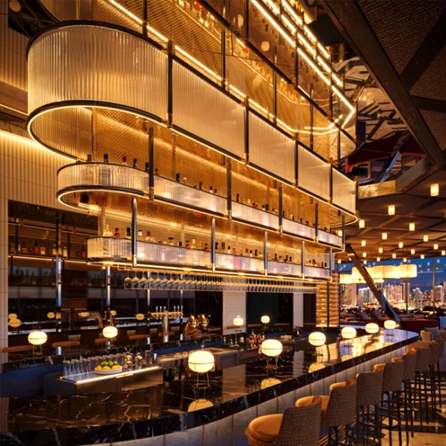 Proyecto de hotel y restaurante personalizado decorativo de diseño, candelabros grandes e iluminación colgante