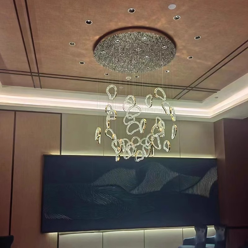 Estilo moderno Decoraci&oacute;n interior Villa Hotel Vest&iacute;bulo Gran iluminaci&oacute;n colgante de ara&ntilde;a de cristal italiana moderna de mediados de siglo (10)