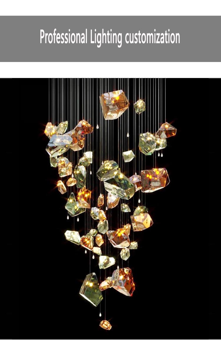 Custom Project Hanging Light Luxury Modern Glass Ceiling Chandeliers Pendant Lighting Hotel Banquet Hall Stairs Lamp (10) Proyecto personalizado Lámpara colgante Lámparas de techo de vidrio modernas de lujo Iluminación colgante Hotel Banquet Hall Lámpara de escaleras (10)