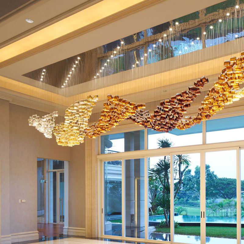Lámpara colgante de techo de cristal para hotel, proyecto personalizado, sala de banquetes, colgante, gran lujo, moderno
