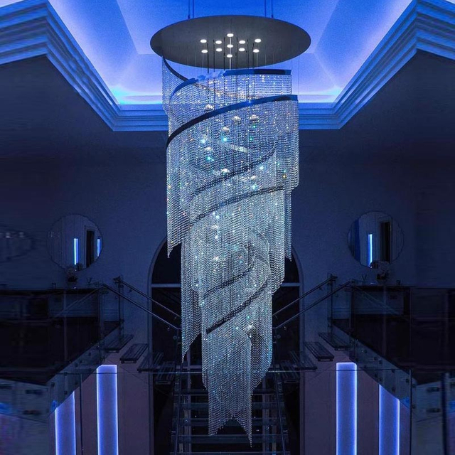 Candelabro grande de diseño de lujo para techo alto, escalera de casa de Hotel, candelabro de cristal de entrada de lujo, luz colgante
