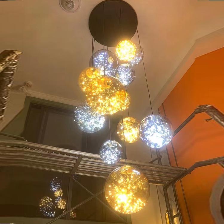  Lámpara de araña Led decorativa moderna con bola de escalera de centro comercial para vestíbulo de Hotel de estilo nórdico para el hogar