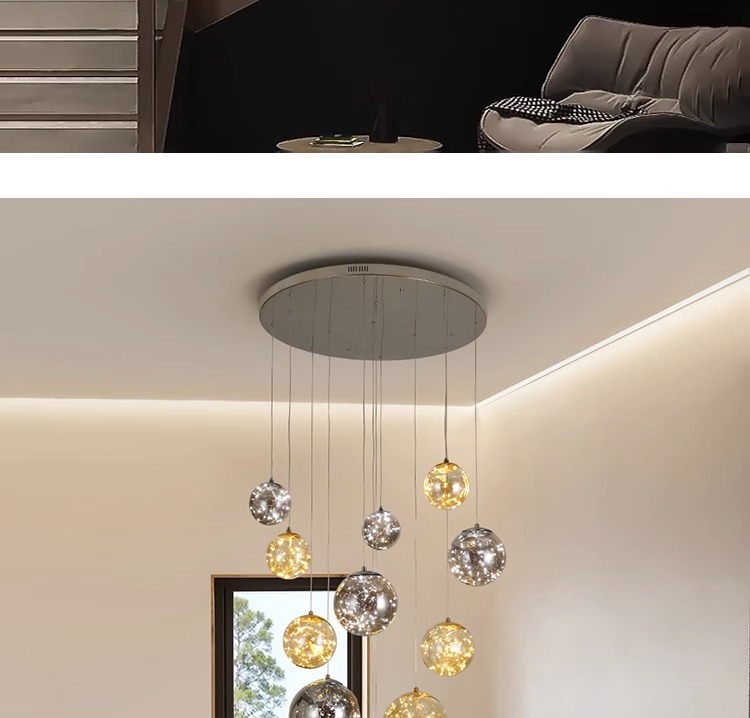L&aacute;mpara de ara&ntilde;a LED decorativa moderna con bola de escalera de centro comercial del vest&iacute;bulo del hotel de estilo n&oacute;rdico para el hogar (10)