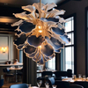 Lámparas de araña personalizadas de flores de acero inoxidable de cristal con iluminación colgante de restaurante grande para vestíbulo de Villa de ingeniería de Hotel de gama alta