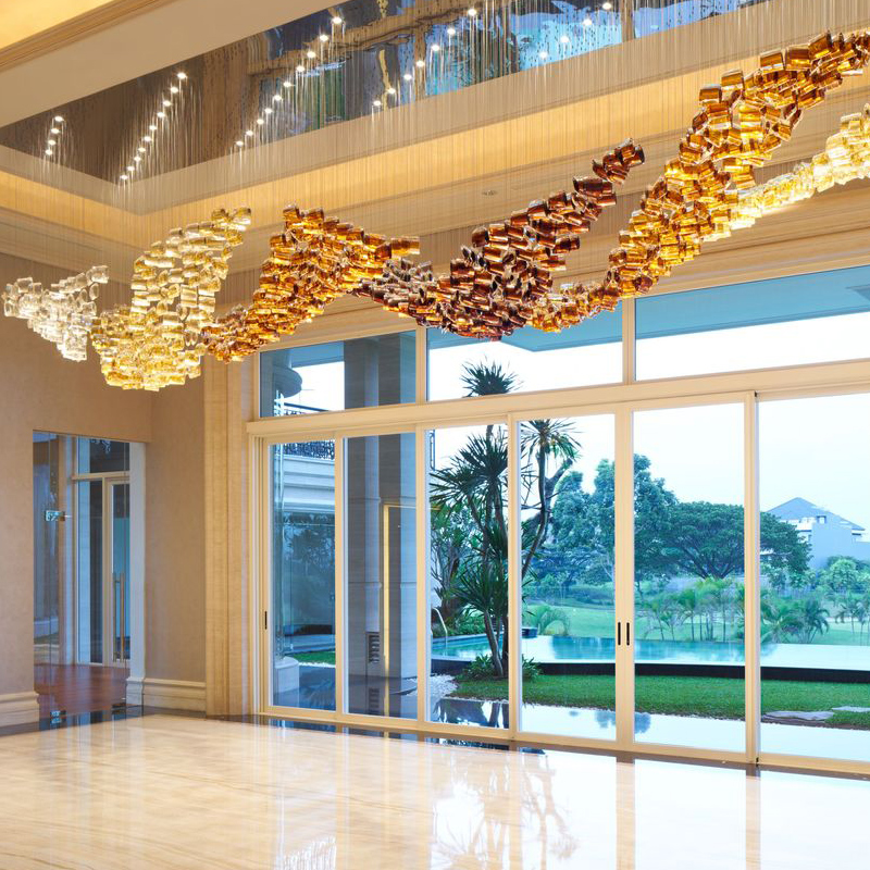 Lámpara colgante de techo de cristal para hotel, proyecto personalizado, sala de banquetes, colgante, gran lujo, moderno