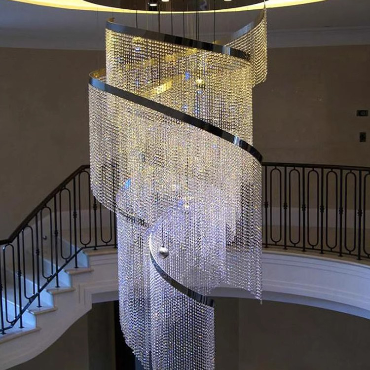 Candelabro grande de diseño de lujo para techo alto, escalera de casa de Hotel, candelabro de cristal de entrada de lujo, luz colgante