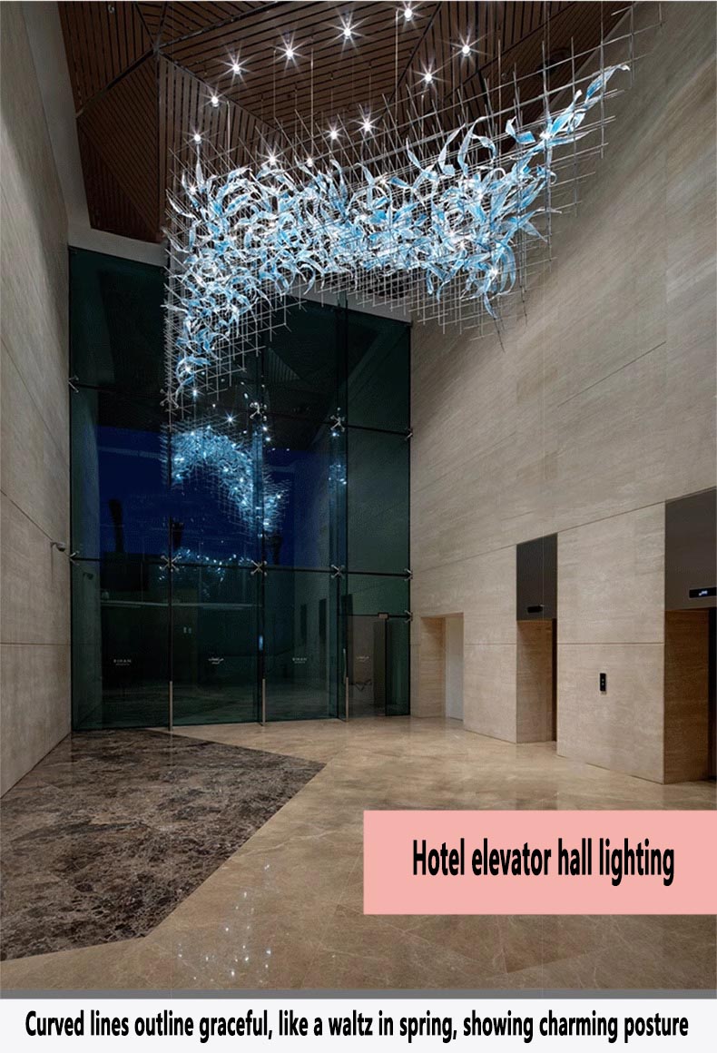 Dise&ntilde;o de proyecto moderno Escalera Sal&oacute;n de banquetes Vest&iacute;bulo del hotel Proyecto moderno Candelabros de vidrio soplado a mano de hotel personalizados no est&aacute;ndar (7)