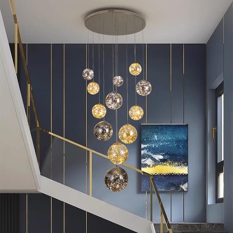  Lámpara de araña Led decorativa moderna con bola de escalera de centro comercial para vestíbulo de Hotel de estilo nórdico para el hogar
