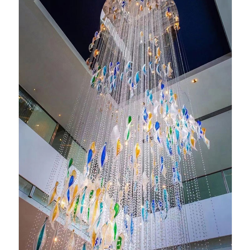 Decoración interior contemporánea, iluminación LED, vestíbulo del hotel, lámpara LED de techo de cristal a medida