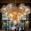 Lámparas de araña personalizadas de flores de acero inoxidable de cristal con iluminación colgante de restaurante grande para vestíbulo de Villa de ingeniería de Hotel de gama alta