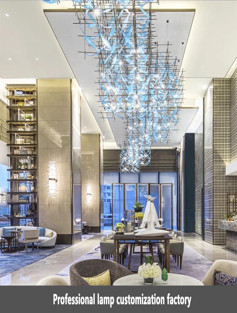 Dise&ntilde;o de proyecto moderno Escalera Sal&oacute;n de banquetes Vest&iacute;bulo del hotel Proyecto moderno Candelabros de vidrio soplado a mano de hotel personalizados no est&aacute;ndar (5)