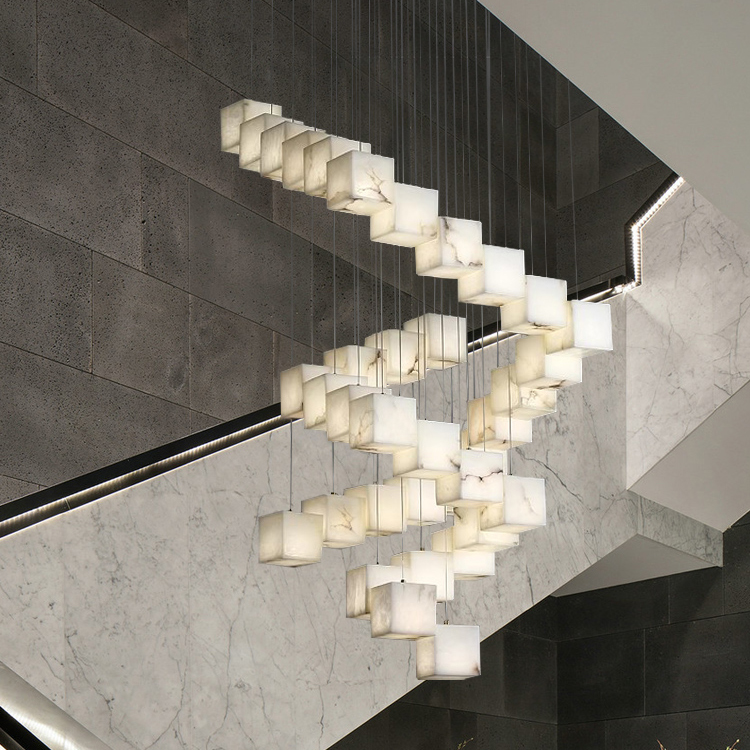 Lámparas simples de línea larga, candelabro pequeño para escaleras, restaurante, Hotel, vestíbulo, lámpara de Jade, Villa, bar, candelabros, luces colgantes