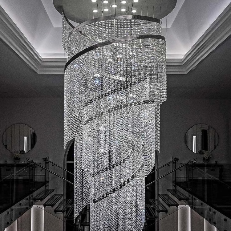 Candelabro grande de diseño de lujo para techo alto, escalera de casa de Hotel, candelabro de cristal de entrada de lujo, luz colgante
