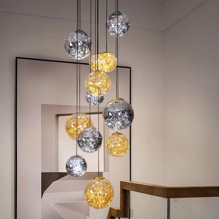  Lámpara de araña Led decorativa moderna con bola de escalera de centro comercial para vestíbulo de Hotel de estilo nórdico para el hogar