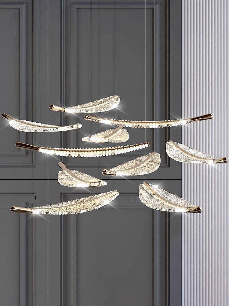 Hotel Lobby Glass Leaf Chandelier Villa Banquet Hall Art Glass Custom Lamps Chandeliers Pendant Lighting (7) Lámpara de araña de cristal para vestíbulo de hotel, sala de banquetes de Villa, lámparas personalizadas de cristal, iluminación colgante (7)