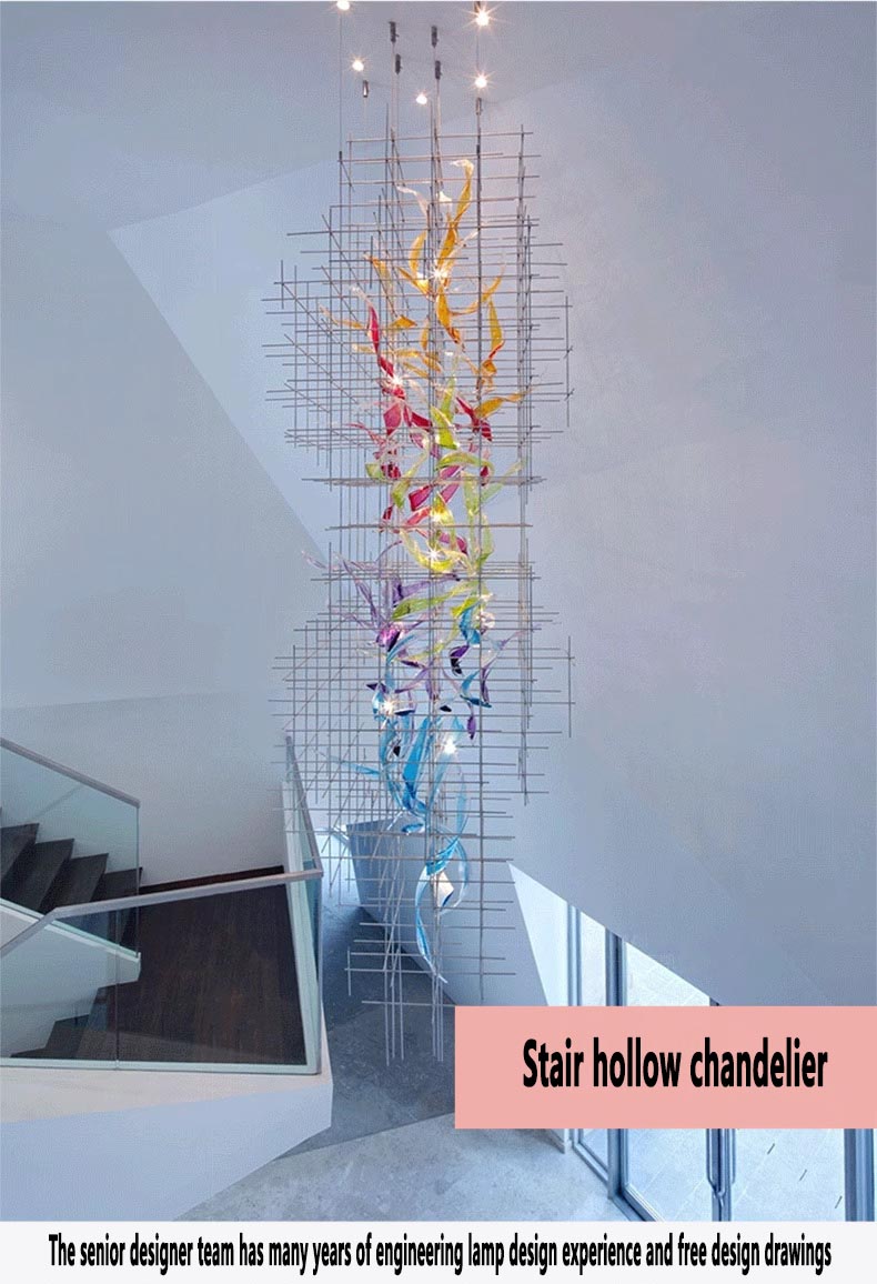 Dise&ntilde;o de proyecto moderno Escalera Sal&oacute;n de banquetes Vest&iacute;bulo del hotel Proyecto moderno Candelabros de vidrio soplado a mano de hotel personalizados no est&aacute;ndar (8)