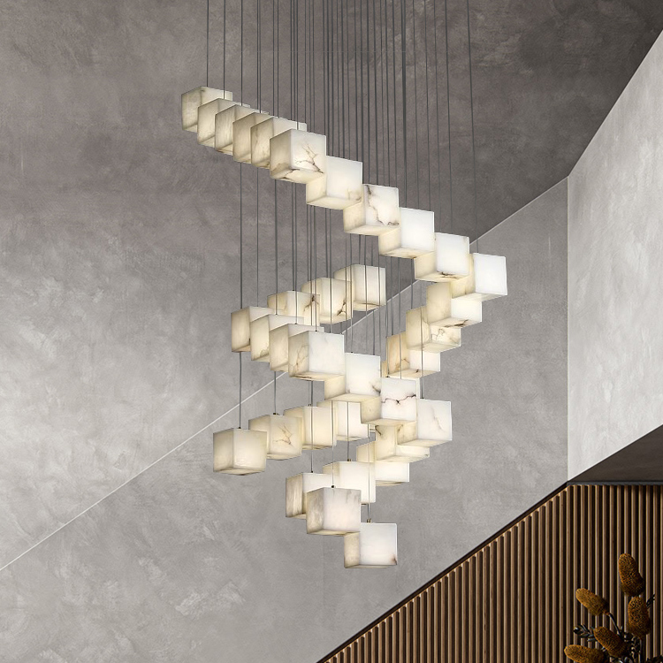 Lámparas simples de línea larga, candelabro pequeño para escaleras, restaurante, Hotel, vestíbulo, lámpara de Jade, Villa, bar, candelabros, luces colgantes