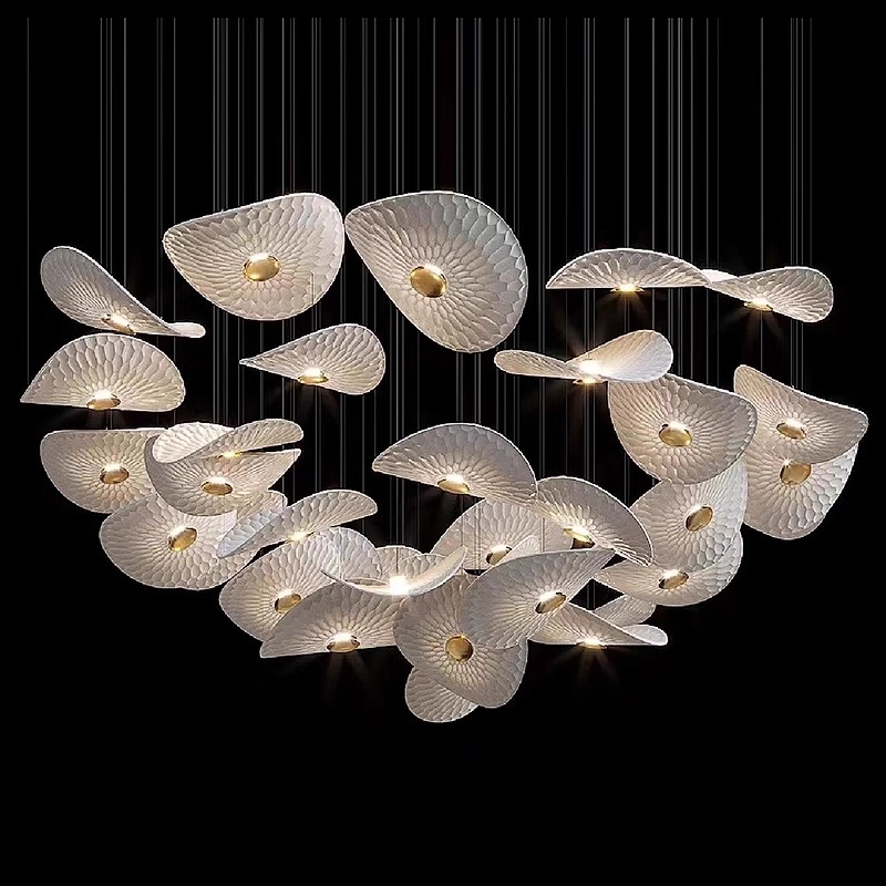 Lámpara de techo con forma de hoja de loto personalizada, lujosa lámpara de techo de cristal dorado, decoración para habitación y vestíbulo de Hotel